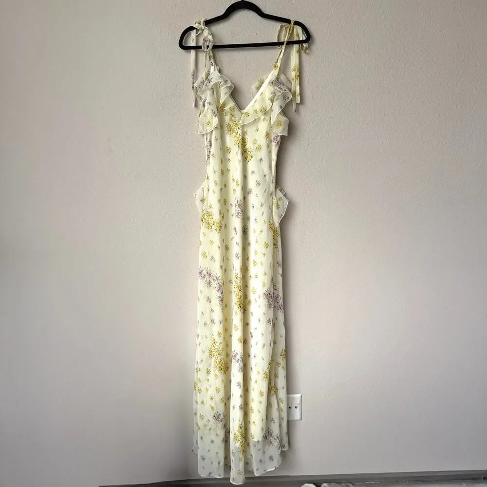 Steve Madden Adalina Butter Yellow Floral Ruffle Maxi Dress NWT Size M - Picture 3 of 7